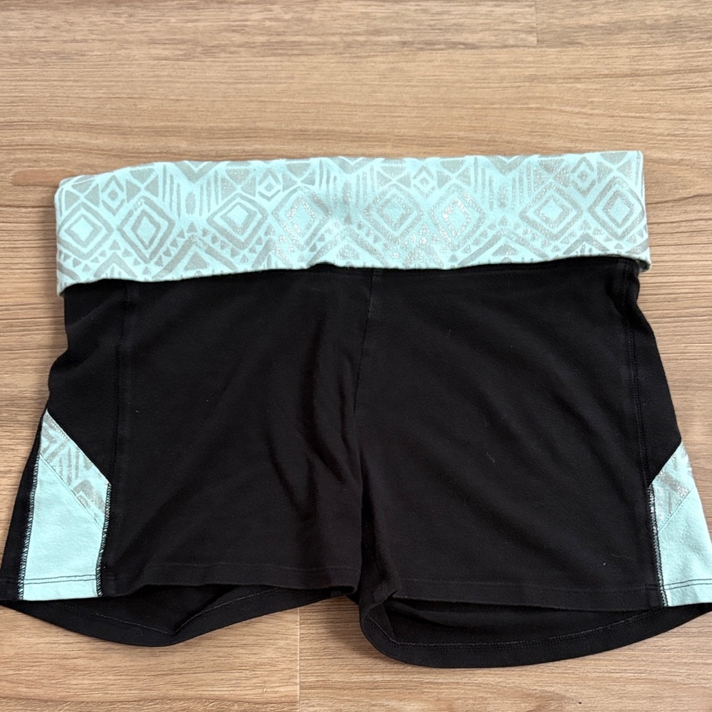Pink VS Black Athletic Fold-Over Waistband Shorts with Mint Geo Trim